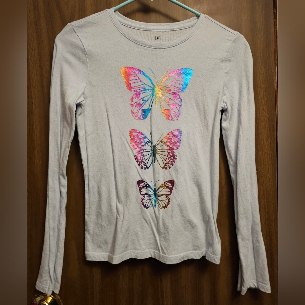 Gap Kids Iridescent Butterfly Print Shirt Long Sleeve XL